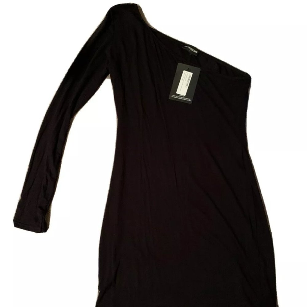 NWT PLT Black Soft One Shoulder Dress